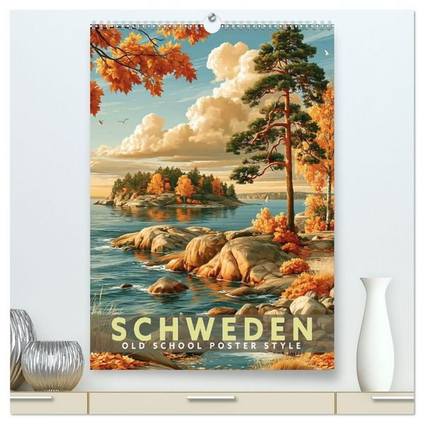 Produktbild: Schweden - Old School Poster Style (hochwertiger Premium Wandkalender 2027 DIN A2 hoch), Kunstdruck in Hochglanz