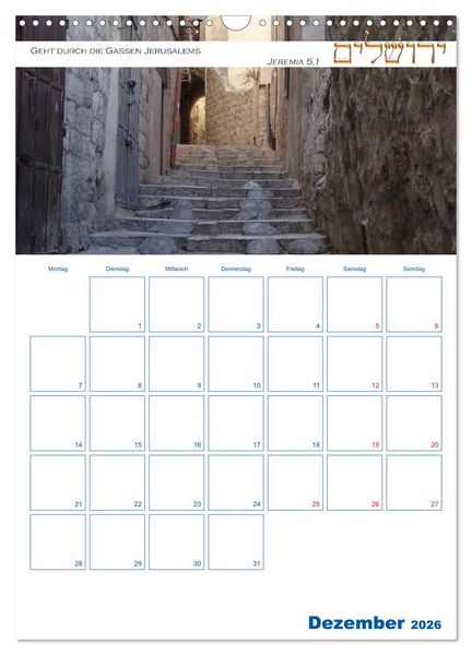 Produktbild: Jerusalem Kalender mit Bibelworten und Planer! (Wandkalender 2026 DIN A3 hoch), CALVENDO Monatskalender
