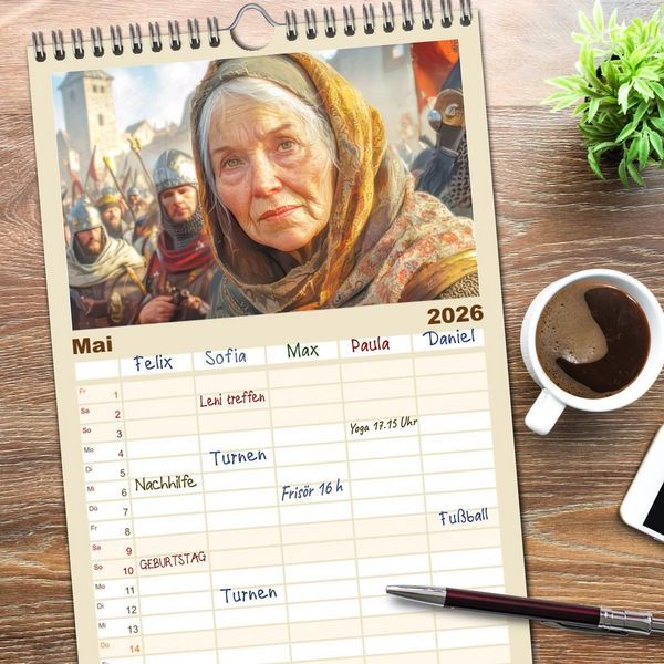 Produktbild: Familienplaner 2026 - Mittelalter - Ein Blick in diese Zeit mit 5 Spalten (Wandkalender, 21 x 45 cm) CALVENDO