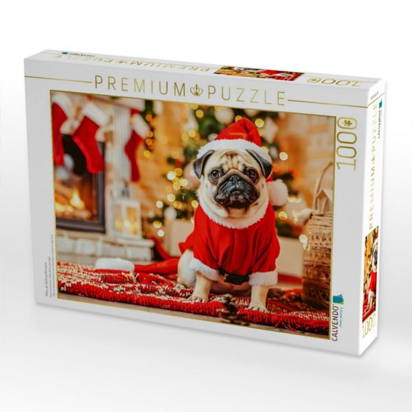 Produktbild: CALVENDO Puzzle Mops als Weihnachtsmann | 1000 Teile Lege-Gr&ouml;&szlig;e 64x48cm Foto-Puzzle f&uuml;r gl&uuml;ckliche Stunden