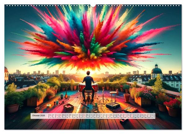 Produktbild: Drummer - Color Splash Rhythms: Trommelschl&auml;ge und Farbexplosionen (hochwertiger Premium Wandkalender 2026 DIN A2 quer), Kunstdruck in Hochglanz