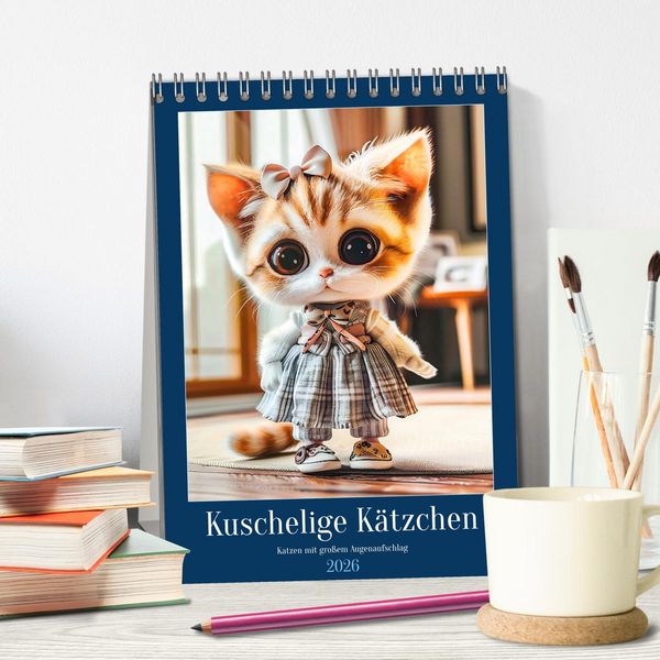 Produktbild: Kuschelige K&auml;tzchen - Katzen mit gro&szlig;em Augenaufschlag (Tischkalender 2026 DIN A5 hoch), CALVENDO Monatskalender
