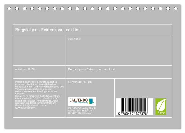 Produktbild: Bergsteigen - Extremsport am Limit (Tischkalender 2026 DIN A5 quer), CALVENDO Monatskalender