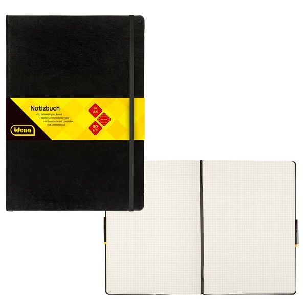 Produktbild: Idena Notizbuch 80g/m&sup2; kariert schwarz DIN A4 192 Seiten
