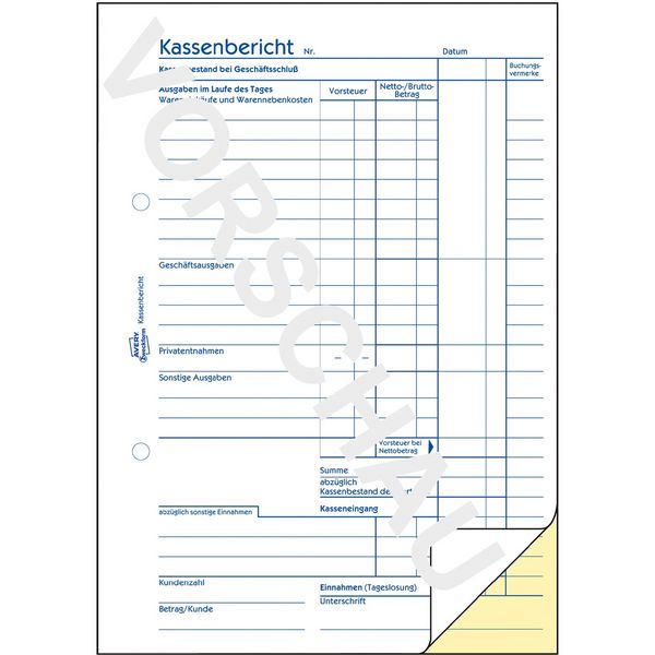 Produktbild: AVERY Zweckform Kassenbericht 50 Originale mit Blaupapier DIN A5 100 Blatt