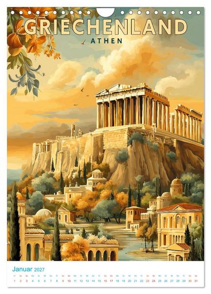 Produktbild: Griechenland - Old School Poster Style (Wandkalender 2027 DIN A4 hoch), CALVENDO Monatskalender