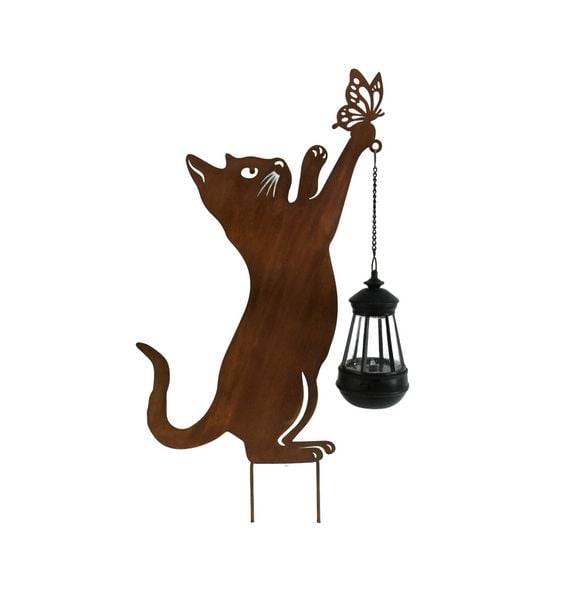 Produktbild: HTI-Living Gartenstecker Katze mit Lampe Metall Rostoptik Gartendeko mit Laterne