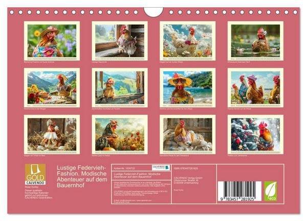 Produktbild: Lustige Federvieh-Fashion. Modische Abenteuer auf dem Bauernhof (Wandkalender 2026 DIN A4 quer), CALVENDO Monatskalender