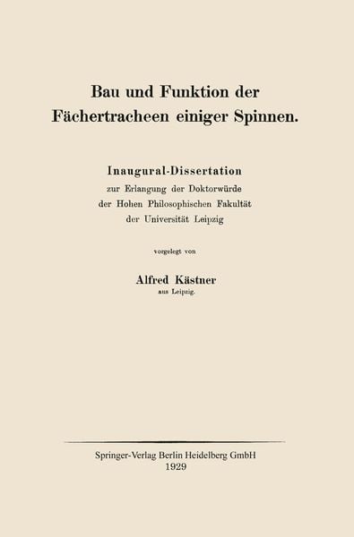 Produktbild: Bau und Funktion der F&auml;chertracheen einiger Spinnen