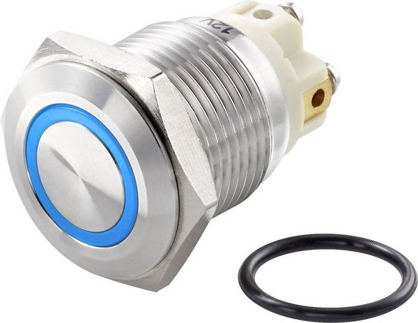 Produktbild: TRU COMPONENTS TC-7494696 TC-GQ16F-10E/L/B/12V/S Vandalismusgesch&uuml;tzter Drucktaster 48 V/DC 2 A 1 x Aus/(Ein) tastend Blau IP65 1 St.