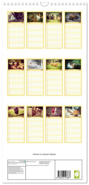 Produktbild: Familienplaner 2026 - H&uuml;hner in meinem Garten mit 5 Spalten (Wandkalender, 21 x 45 cm) CALVENDO