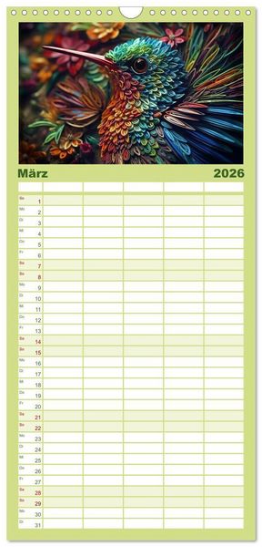 Produktbild: Familienplaner 2026 - Quilling Inspirationen mit 5 Spalten (Wandkalender, 21 x 45 cm) CALVENDO