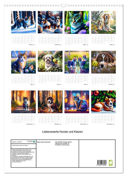 Produktbild: Liebenswerte Hunde und Katzen (Wandkalender 2026 DIN A2 hoch), CALVENDO Monatskalender
