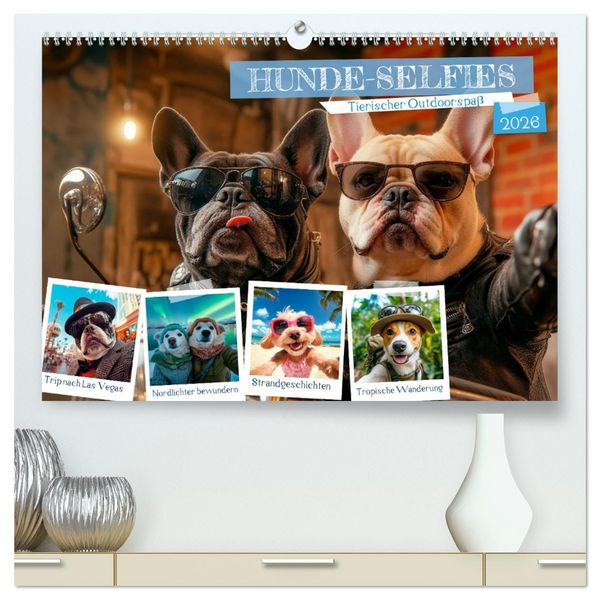 Produktbild: HUNDE-SELFIES Tierischer Outdoorspa&szlig; (hochwertiger Premium Wandkalender 2026 DIN A2 quer), Kunstdruck in Hochglanz