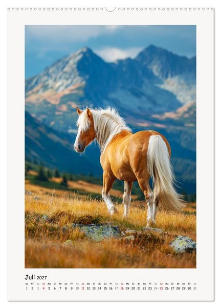 Produktbild: Berge und M&auml;hnen. Haflinger zwischen Alm, Sonne und Freiheit (hochwertiger Premium Wandkalender 2027 DIN A2 hoch), Kunstdruck in Hochglanz