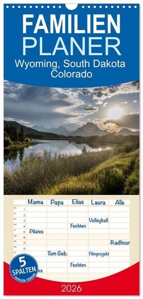 Produktbild: Familienplaner 2026 - Wyoming, South Dakota Colorado mit 5 Spalten (Wandkalender, 21 x 45 cm) CALVENDO