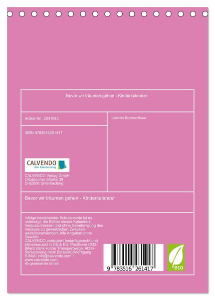 Produktbild: Bevor wir tr&auml;umen gehen - Kinderkalender (Tischkalender 2026 DIN A5 hoch), CALVENDO Monatskalender