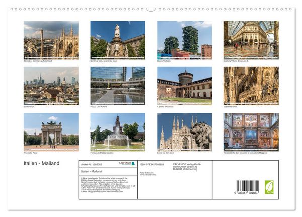 Produktbild: Italien - Mailand (hochwertiger Premium Wandkalender 2026 DIN A2 quer), Kunstdruck in Hochglanz