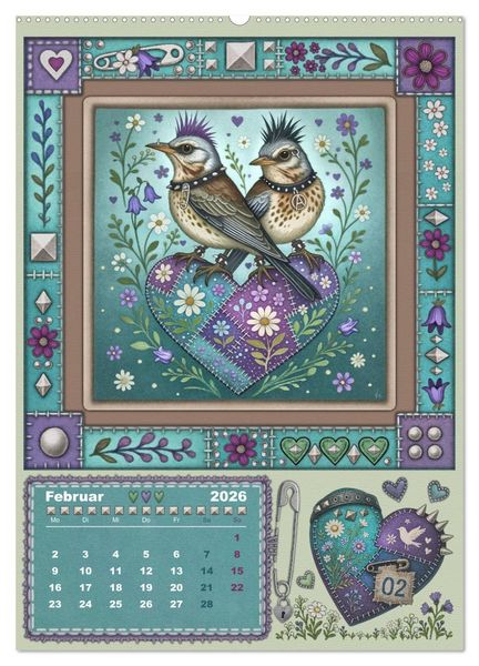 Produktbild: V&ouml;gel. Kleine Punks. Gro&szlig;es Herz. (hochwertiger Premium Wandkalender 2026 DIN A2 hoch), Kunstdruck in Hochglanz