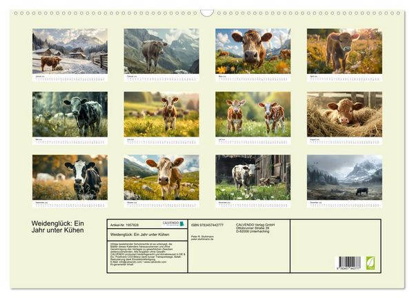 Produktbild: Weidengl&uuml;ck: Ein Jahr unter K&uuml;hen (Wandkalender 2026 DIN A2 quer), CALVENDO Monatskalender