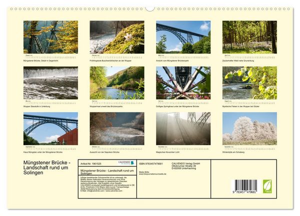 Produktbild: M&uuml;ngstener Br&uuml;cke - Landschaft rund um Solingen (hochwertiger Premium Wandkalender 2026 DIN A2 quer), Kunstdruck in Hochglanz