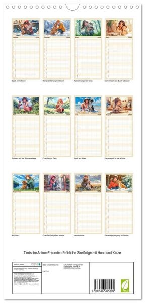 Produktbild: Familienplaner 2026 - Tierische Anime-Freunde - Fr&ouml;hliche Streifz&uuml;ge mit Hund und Katze mit 5 Spalten (Wandkalender, 21 x 45 cm) CALVENDO