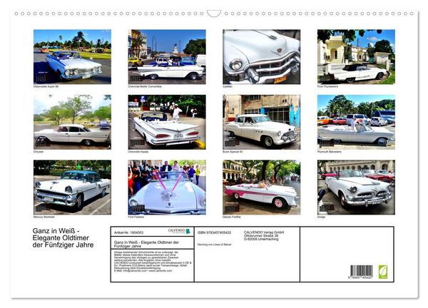 Produktbild: Ganz in Wei&szlig; - Elegante Oldtimer der F&uuml;nfziger Jahre (Wandkalender 2026 DIN A2 quer), CALVENDO Monatskalender