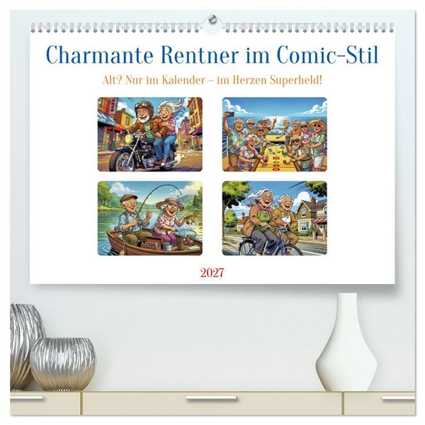 Produktbild: Charmante Rentner im Comic-Stil (hochwertiger Premium Wandkalender 2027 DIN A2 quer), Kunstdruck in Hochglanz