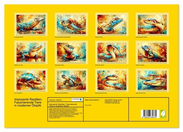 Produktbild: Imposante Reptilien. Faszinierende Tiere in moderner &Ouml;loptik (Wandkalender 2026 DIN A3 quer), CALVENDO Monatskalender