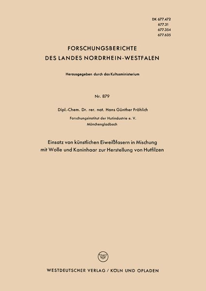 Produktbild: Einsatz von k&uuml;nstlichen Eiwei&szlig;fasern in Mischung mit Wolle und Kaninhaar zur Herstellung von Hutfilzen