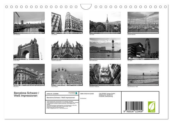Produktbild: Barcelona Schwarz / Wei&szlig; Impressionen (Wandkalender 2026 DIN A4 quer), CALVENDO Monatskalender