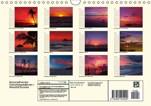 Produktbild: Immerw&auml;hrender Geburtstagskalender &ndash; Beautiful Sunsets (Wandkalender immerw&auml;hrend DIN A4 quer)