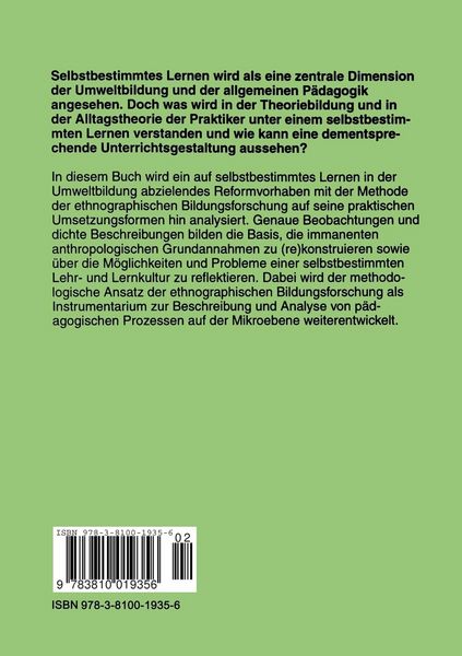 Produktbild: Selbstbestimmtes Lernen in der Umweltbildung