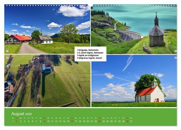 Produktbild: Kirchen und Kapellen als Ausflugsziele (Wandkalender 2026 DIN A2 quer), CALVENDO Monatskalender