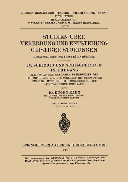 Produktbild: Studien &Uuml;ber Vererbung und Entstehung Geistiger St&ouml;rungen