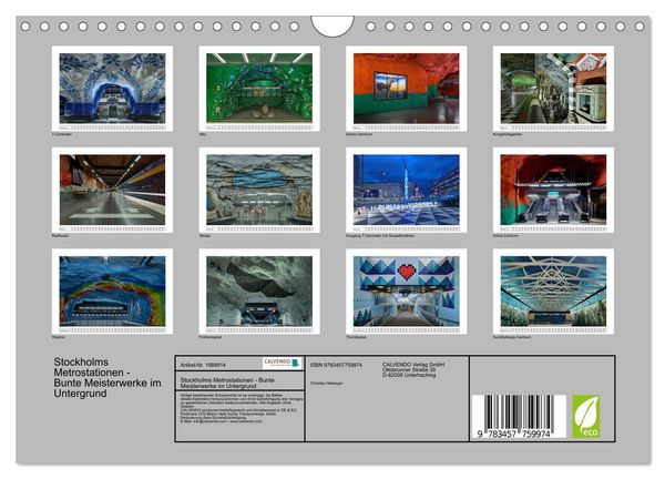 Produktbild: Stockholms Metrostationen - Bunte Meisterwerke im Untergrund (Wandkalender 2026 DIN A4 quer), CALVENDO Monatskalender