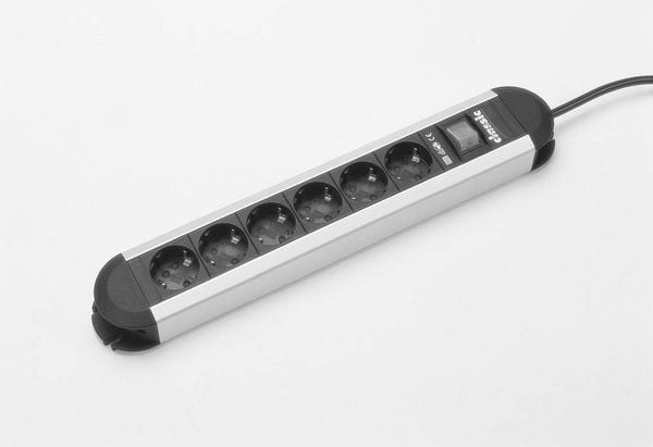 Produktbild: Bachmann 330071 Steckdosenleiste mit Schalter 6fach Aluminium, Schwarz Schutzkontakt 1St.