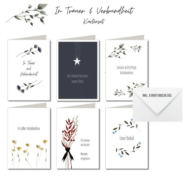 Produktbild: KEITCARDS Trauerkarten, hochwertige Klappkarten inklusive Briefumschlag, 6er Set