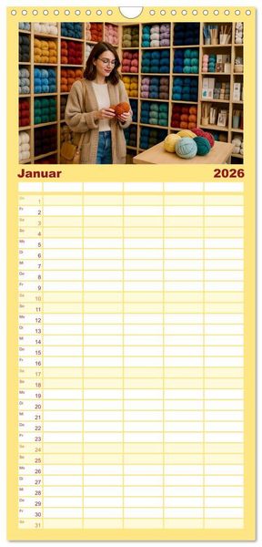 Produktbild: Familienplaner 2026 - Stricken und Wolle mit 5 Spalten (Wandkalender, 21 x 45 cm) CALVENDO