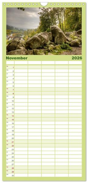 Produktbild: Familienplaner 2026 - Der Odenwald und das Felsenmeer mit 5 Spalten (Wandkalender, 21 x 45 cm) CALVENDO