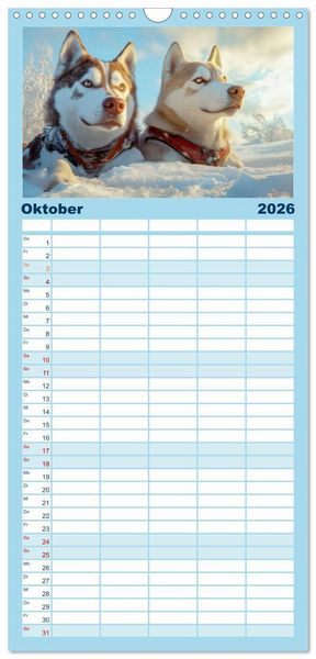 Produktbild: Familienplaner 2026 - Huskies - Kraft und Anmut mit 5 Spalten (Wandkalender, 21 x 45 cm) CALVENDO