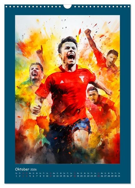 Produktbild: Leidenschaft Fussball. Stadionstimmung im Aquarellstil (Wandkalender 2026 DIN A3 hoch), CALVENDO Monatskalender