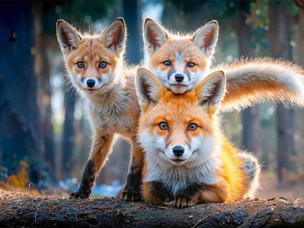Produktbild: CALVENDO Puzzle Eine F&uuml;chsin f&uuml;hrt ihre Jungen durch das frische Gr&uuml;n des Fr&uuml;hlingswaldes | 1000 Teile Lege-Gr&ouml;&szlig;e 64x48cm Foto-Puzzle f&uuml;r gl&uuml;ckliche S