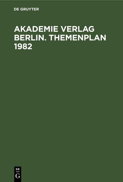 Produktbild: Akademie Verlag Berlin. Themenplan 1982