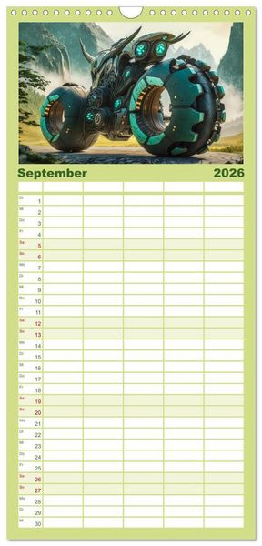 Produktbild: Familienplaner 2026 - Bizzare Motorr&auml;der mit 5 Spalten (Wandkalender, 21 x 45 cm) CALVENDO
