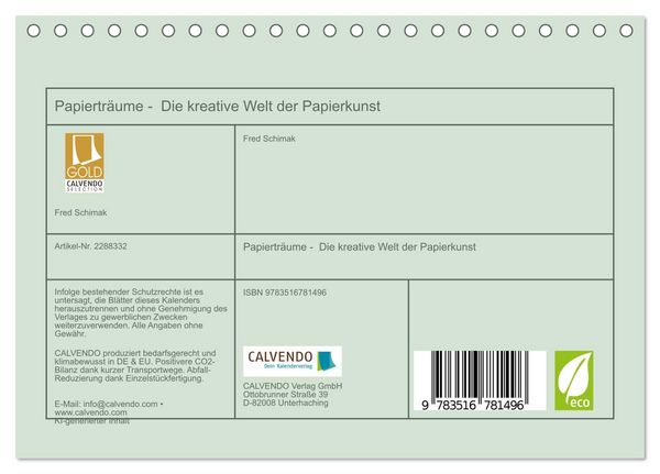 Produktbild: Papiertr&auml;ume - Die kreative Welt der Papierkunst (Tischkalender 2027 DIN A5 quer), CALVENDO Monatskalender