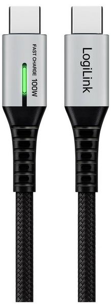 Produktbild: LogiLink USB-C&reg; Kabel USB 3.2 Gen2x2 USB-C&reg; Stecker 1.00 m Schwarz mit LED, 4K UHD, beidseitig verwendbarer Stecker CU0432