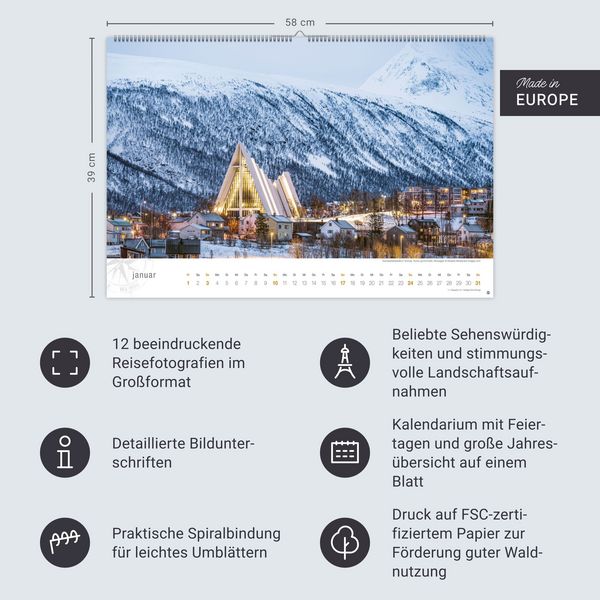 Produktbild: Hurtigruten Globetrotter Kalender 2027 - Von unber&uuml;hrten Fjorden und stillen Bergen