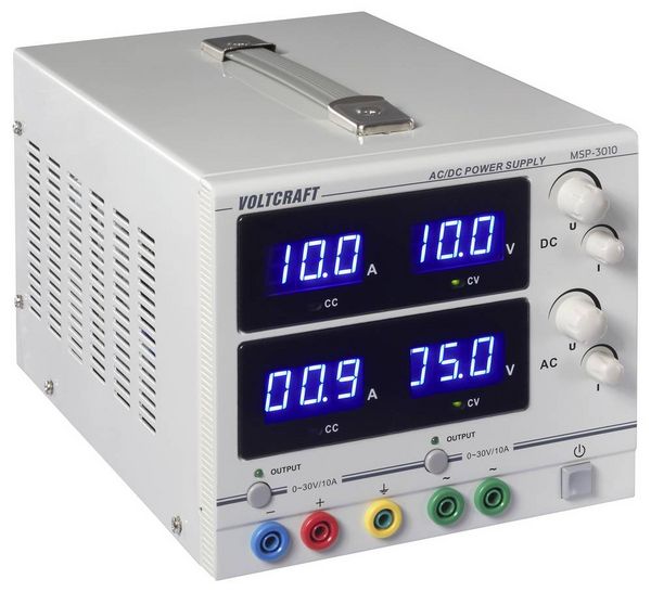 Produktbild: VOLTCRAFT MSP-3010 Labornetzger&auml;t, einstellbar geregelt AC und DC 0 - 30 V 0 - 10 A 2x 300 W Buchse 4 mm Anzahl Ausg&auml;nge 2 x