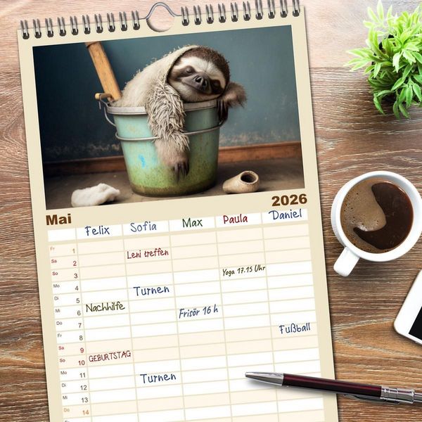 Produktbild: Familienplaner 2026 - Der Kalender f&uuml;r echte Faultiere mit 5 Spalten (Wandkalender, 21 x 45 cm) CALVENDO